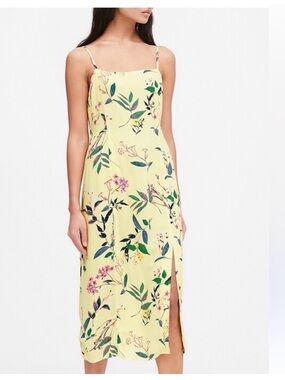 Banana Republic Yellow Floral Midi Slip Dress